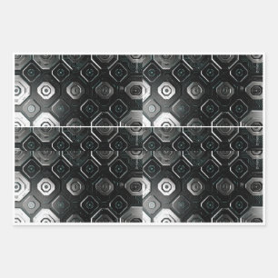 Nexus Black: Holographic Tech Wrap Wrapping Paper Sheet