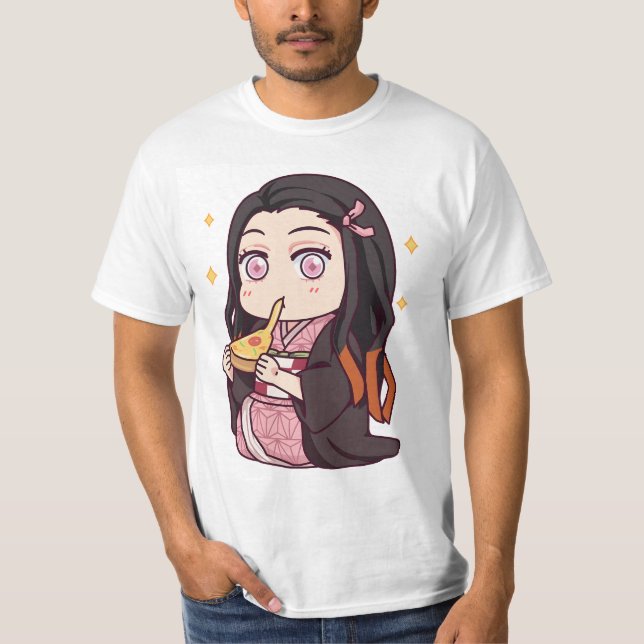 Nezuko kamado eat noodles T-Shirt (Front)
