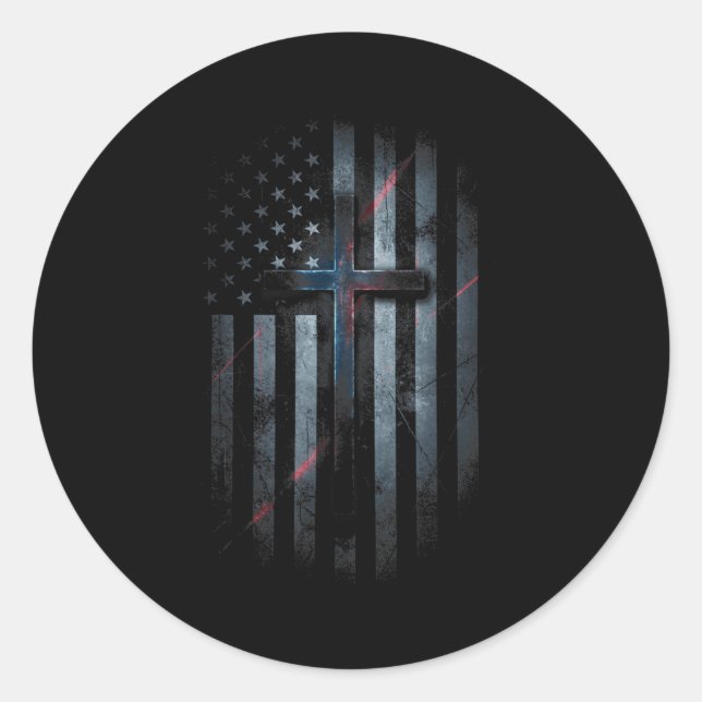 Nge American Flag And Cross Faith Family Dom Usa F Classic Round Sticker (Front)