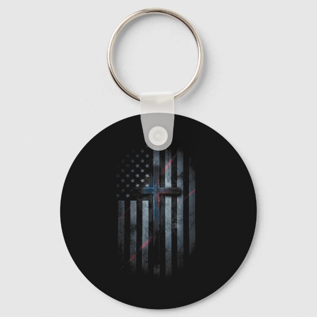Nge American Flag And Cross Faith Family Dom Usa F Key Ring (Front)