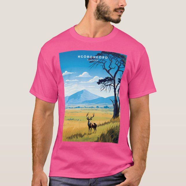 Ngorongoro Tanzania Crater Wildlife Travel Poster  T-Shirt (Front)