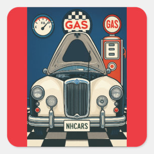 NH Antique Car Illustration Square Sticker