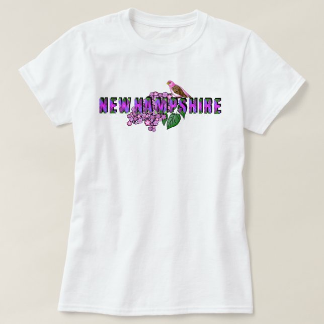 NH State Symbols Purple Finch & Lilacs Argyle T-Shirt (Design Front)