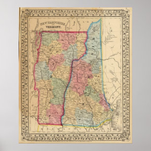 NH, Vermont Map by Mitchell Poster