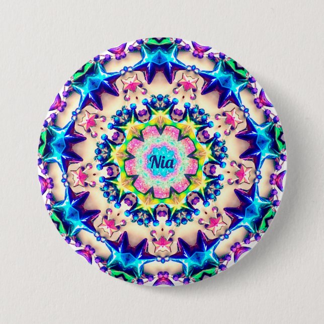 NIA ~ Birthday Star Pattern Personalized ~ 7.5 Cm Round Badge (Front)
