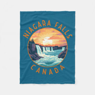 Niagara Falls Canada Retro Distressed Circle Fleece Blanket