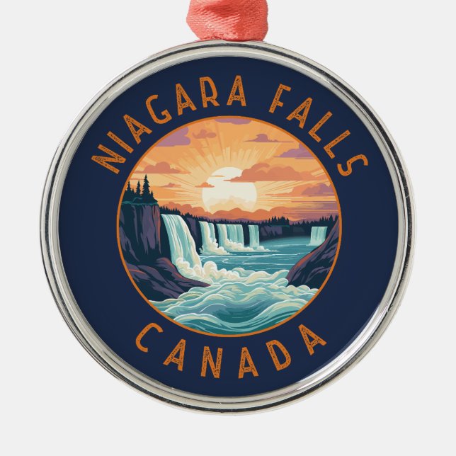 Niagara Falls Canada Retro Distressed Circle Metal Tree Decoration (Front)