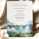 Niagara Falls Cascade Canada Wedding Invitation<br><div class="desc">Unveil the grandeur of your special day with the 'Niagara Falls Cascade Save the Date Wedding Invitation'. This invitation is a masterpiece of nature's allure, capturing the powerful rush of Niagara Falls in a delicate watercolor style. The card is awash with a palette of tranquil blues, from cerulean to navy,...</div>