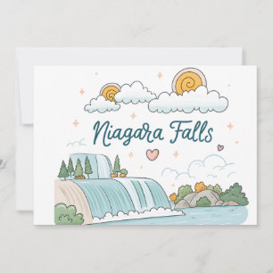Niagara Falls Cute Cartoon Pastel Illustration Holiday Card