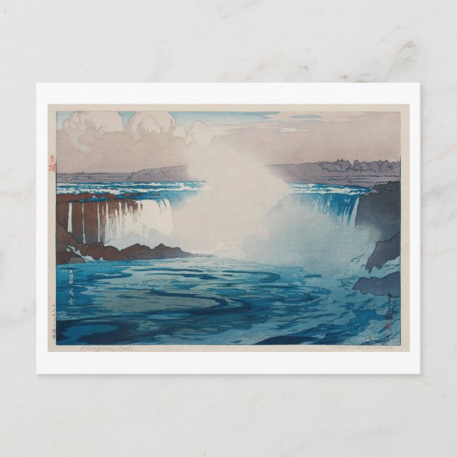 Niagara Falls, Hiroshi Yoshida, Woodcut Postcard (Front)
