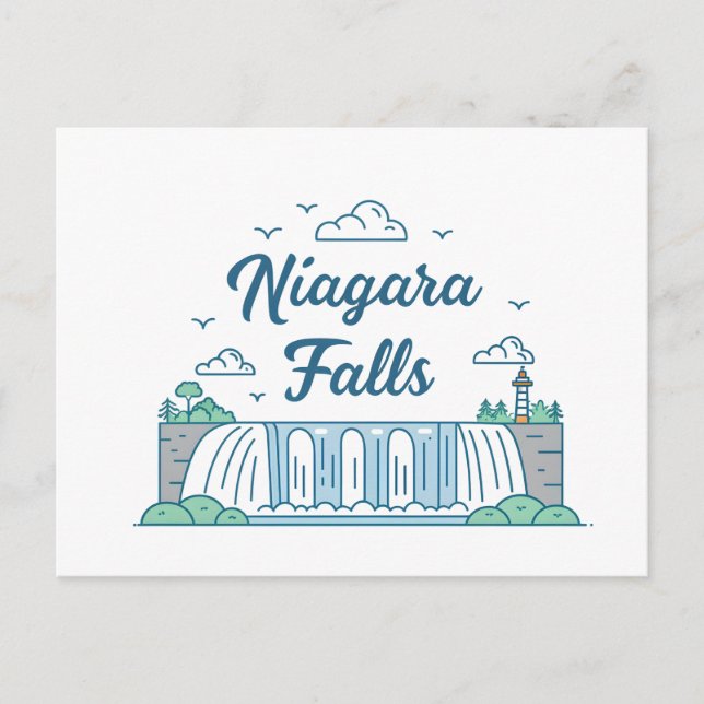 Niagara Falls Minimal Flat Design Illustration Holiday Postcard (Front)