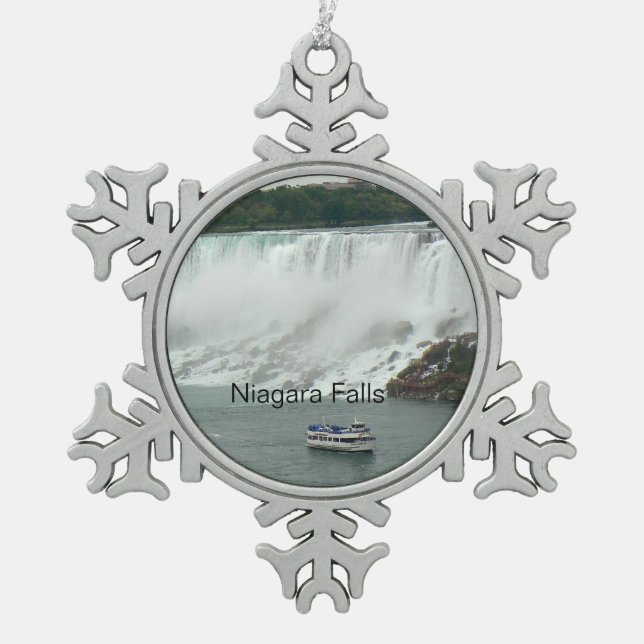 Niagara Falls on the Canadian Side Snowflake Pewter Christmas Ornament (Front)