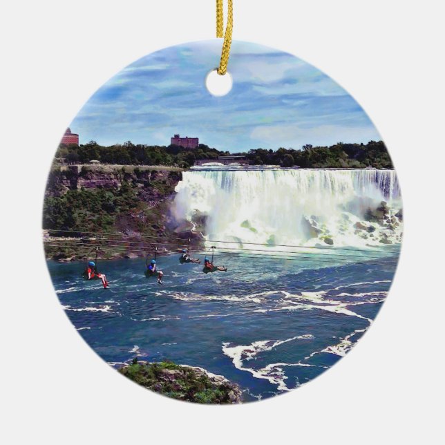 Niagara Falls ON - Zipline Ceramic Tree Decoration (Front)