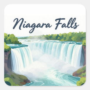 Niagara Falls Painterly Landscape Illustration Square Sticker