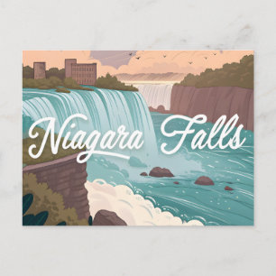 Niagara Falls Scenic Illustration at Sunset Holiday Postcard