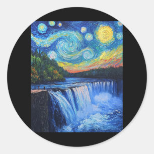 Niagara Falls - Van Gogh Style - Starry Night Classic Round Sticker