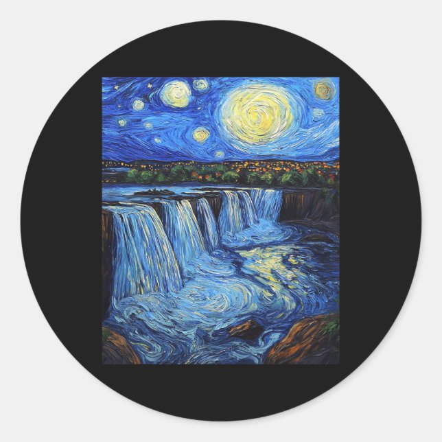 Niagara Falls - Van Gogh Style - Starry Night  Classic Round Sticker (Front)
