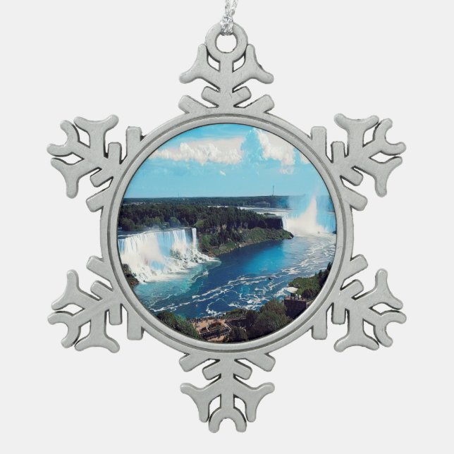 NIAGARA FALLS - view Snowflake Pewter Christmas Ornament (Front)