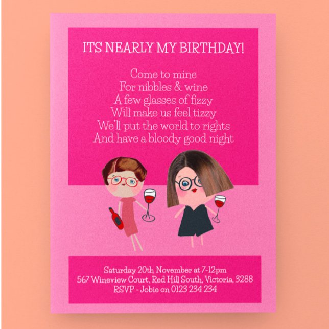 Nibbles & Wine Birthday  Invitation Postcard (Creator Uploaded)