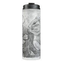 Nibbling Chipmunk on a Thermal Tumbler