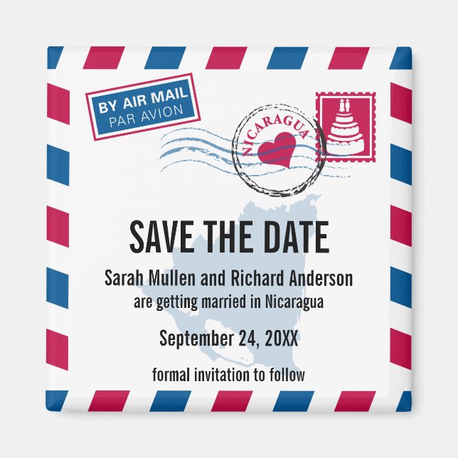 Nicaragua Air Mail Wedding Save the Date Magnet (Front)
