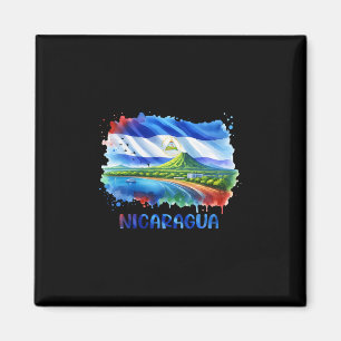 Nicaragua Flag Art Scenic Volcano And Coastline Va Magnet