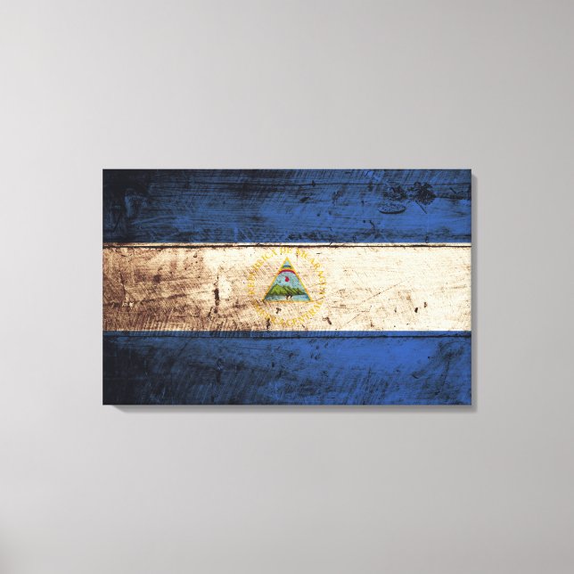 Nicaragua Flag on Old Wood Grain Canvas Print (Front)