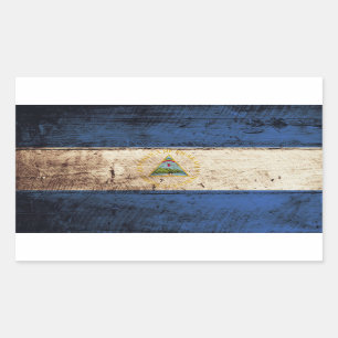 Nicaragua Flag on Old Wood Grain Rectangular Sticker