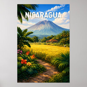 Nicaragua Illustration Travel Art Vintage Poster