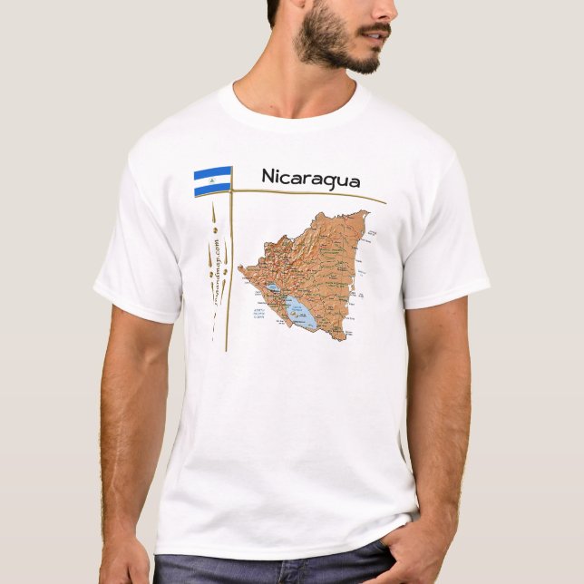 Nicaragua Map + Flag + Title T-Shirt (Front)