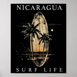 Nicaragua Nica Surf Vintage Surfer Poster