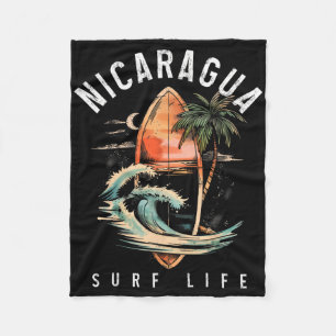 Nicaragua Nica Surf Vintage Surfing Surfer Fleece Blanket
