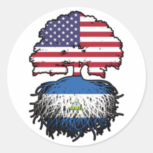 Nicaragua Nicaraguan American USA Tree Roots Flag Classic Round Sticker