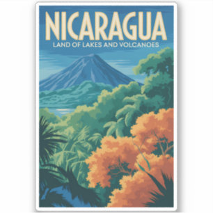 Nicaragua Volcano Illustration Travel Art Vintage