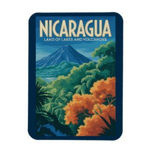Nicaragua Volcano Illustration Travel Art Vintage Magnet