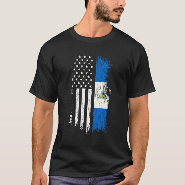 Nicaraguan American Flag Pride Nicaragua T-Shirt (Front)