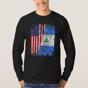 NICARAGUAN ROOTS Half American Flag USA NICARAGUA T-Shirt