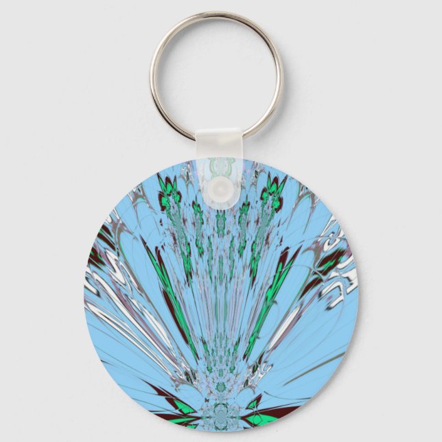 Nice Beautiful Aqua Blue Amazing Floral Motif Art Key Ring (Front)