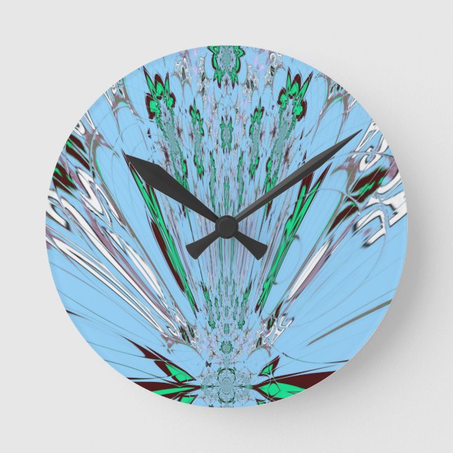 Nice Beautiful Aqua Blue Amazing Floral Motif Art Round Clock (Front)