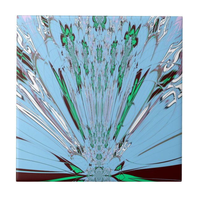 Nice Beautiful Aqua Blue Amazing Floral Motif Art Tile (Front)