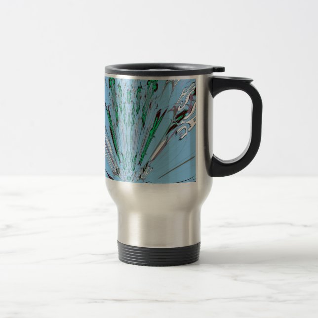Nice Beautiful Aqua Blue Amazing Floral Motif Art Travel Mug (Right)