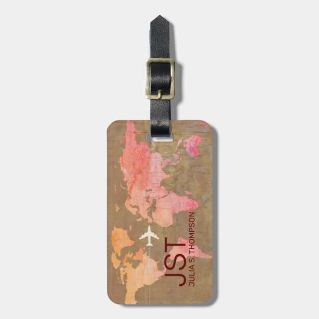 nice brownish map luggage tag (Front Vertical)