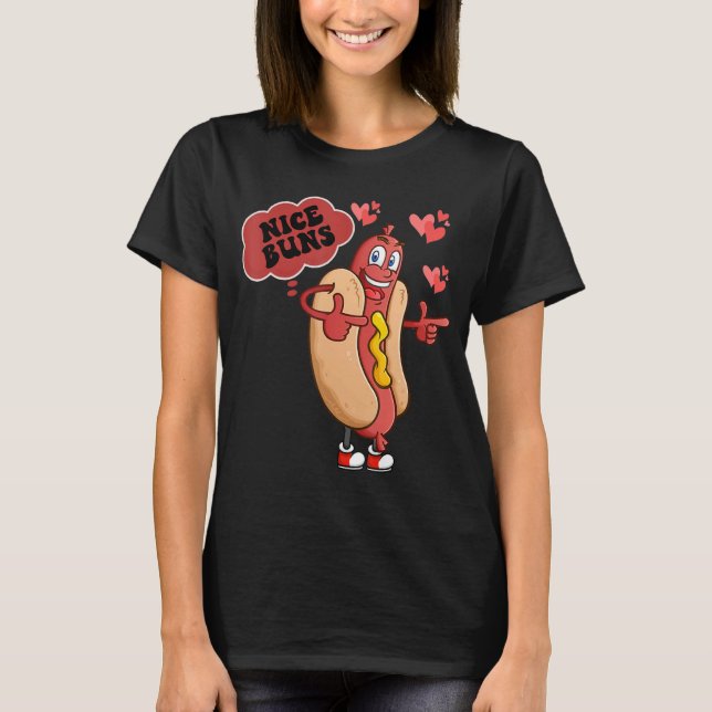 Nice Buns Nice Weiner Funny Valentines Day Couple  T-Shirt (Front)