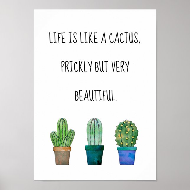 Nice cactus phrase with three cactus drawings poster (Front)
