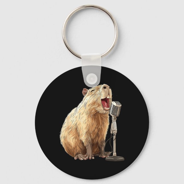 Nice Capybara with Mic for Karaoke and Singing Key Ring (Front)