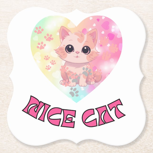 Nice CAT with nice drink  Paper Coaster (Front)