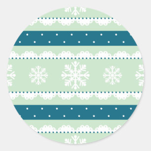 Nice Christmas Mint Green White Snowflakes Pattern Classic Round Sticker