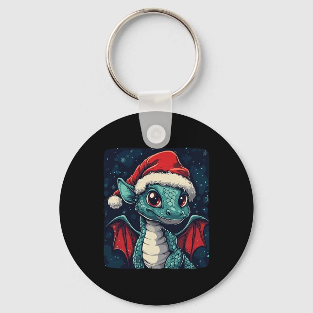 Nice Christmas Wishes From A Cute Festive Dragon  Key Ring (Front)