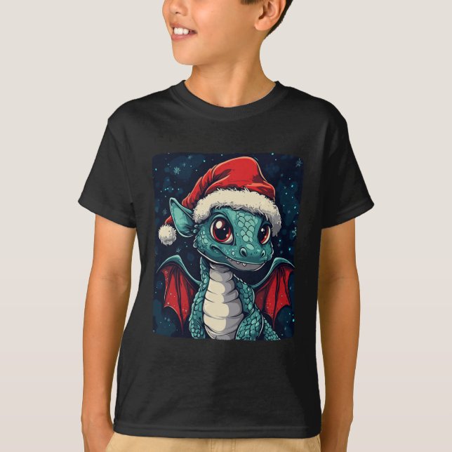 Nice Christmas Wishes From A Cute Festive Dragon  T-Shirt (Front)