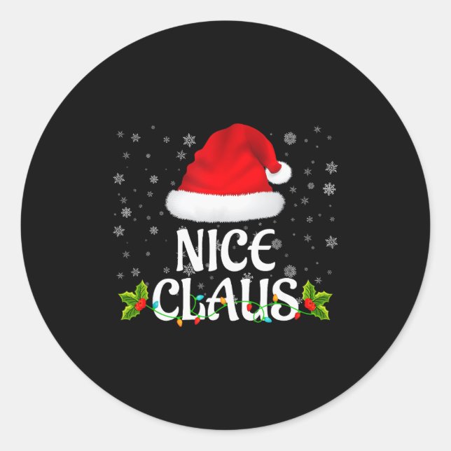 Nice Claus Christmas Lights Santa Pajama Family Ma Classic Round Sticker (Front)